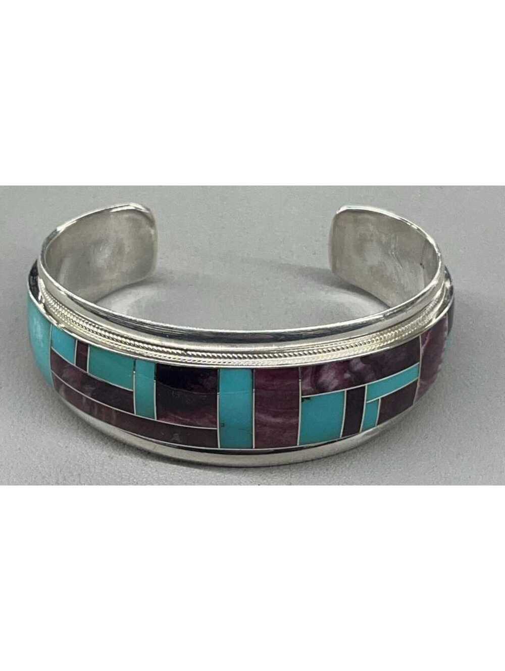 Zuni cluster sterling silver inlay traditional purple spiny oyster turquoise